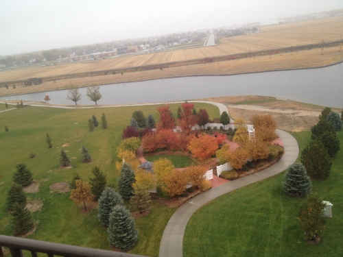 View of a park in Kearney with the town surrounded by cornfields nearby.